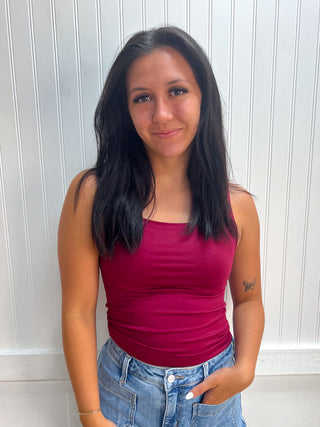 Palmer Seamless Double Layered Square Neck Tank Top - Cabernet-Top-Zenana-Fall Favorites,Fd 8/3/26,gameday,Tops Collection-The Twisted Chandelier