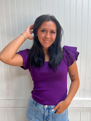 Elise Ruffle Cap Sleeve Sweater Top-Top-TIMING-Fd 8/3/26,gameday,Tops Collection-The Twisted Chandelier