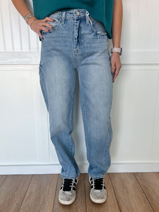 Sadie Side Seam Detailing High Rise Comfort Barrel Jeans-Petra153-bottoms,FD 01/08/26,P1305X-LM-The Twisted Chandelier