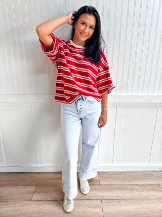 Betsy Americana Striped Oversized Tee-Shirts & Tops-Sewn and Seen-FD 06/17/26,Tops Collection-The Twisted Chandelier