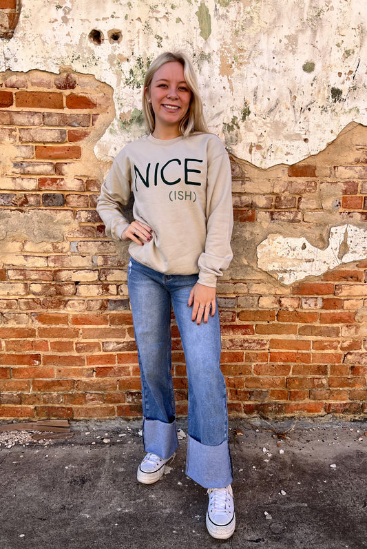 Nice Ish Christmas Crewneck Sweatshirt-Mugsby-FD 12/3/24,not on the floor only in totes,Winter Tote T5-The Twisted Chandelier