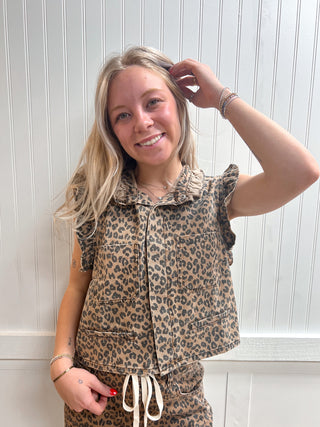 Monroe Ruffle Shoulder Leopard Printed Vest-Shirts & Tops-NOABOA-FD 02/27/26,MS1025-1,Tops Collection-The Twisted Chandelier
