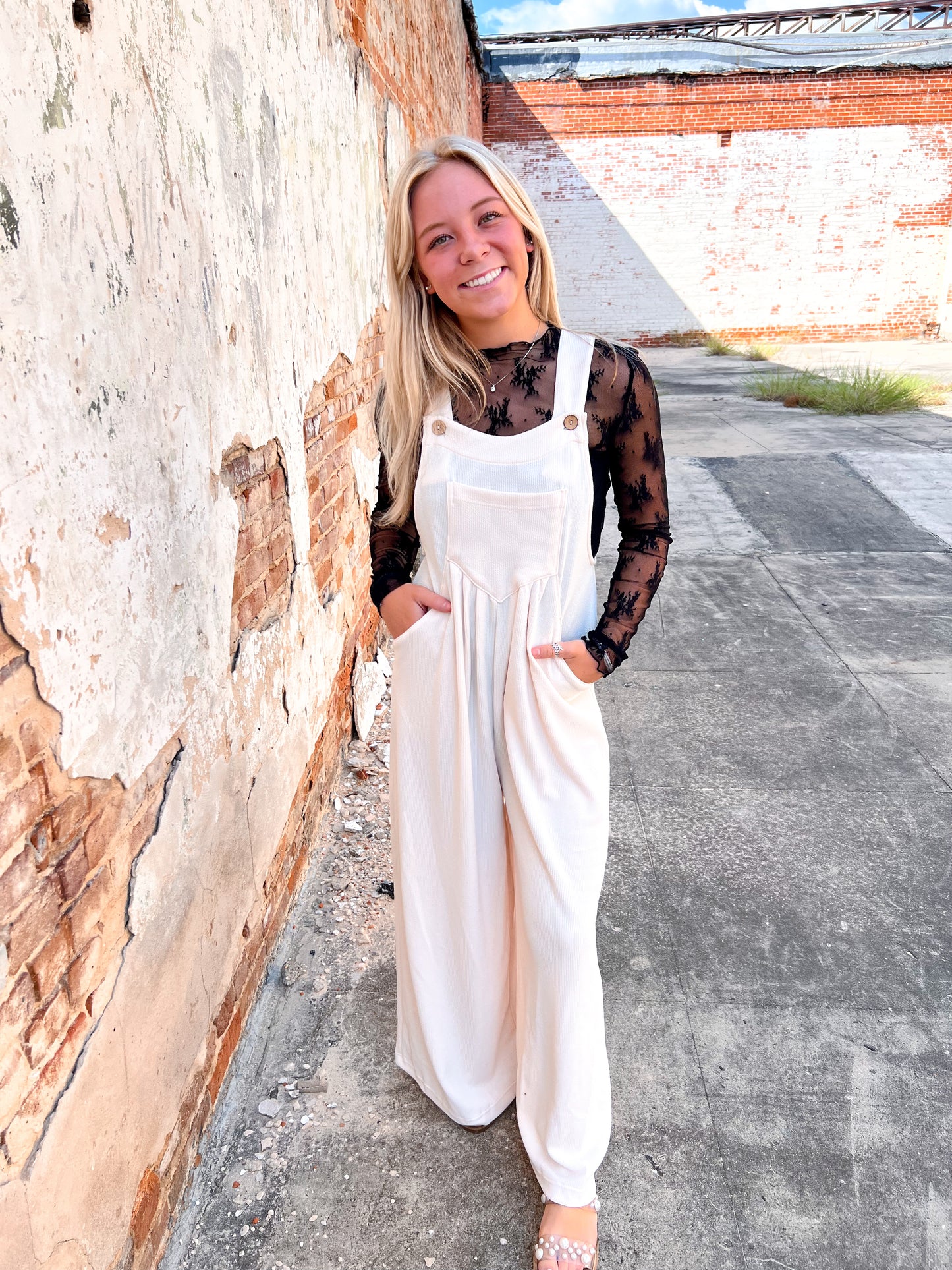 Nikki Cream Wide Leg Overalls-Overalls-ee:some-12/04/24,1st md,Bin d2,CR 09/19/24,DJR,FD 09/24/24-The Twisted Chandelier