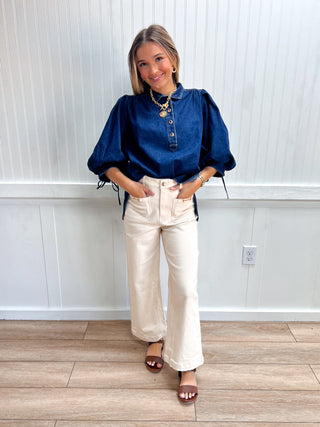 Presley Solid Puff Sleeve Denim Top-Top-ENTRO-Fall Favorites,FD 09/09/26,NewArrival,Tops Collection-The Twisted Chandelier