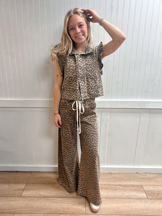 Monroe Ruffle Shoulder Leopard Printed Vest-Shirts & Tops-NOABOA-FD 02/27/26,MS1025-1,Tops Collection-The Twisted Chandelier