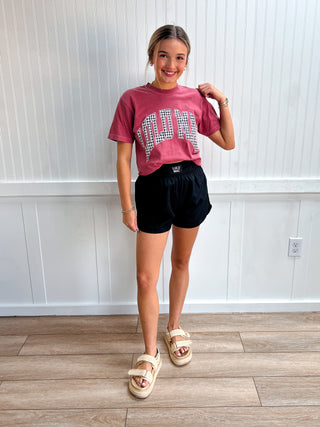 Alexa Houndstooth Adult Crimson Comfort Colors Tee-Top-Girlie Girl Originals-FD 08/03/26,gameday,Tops Collection-The Twisted Chandelier