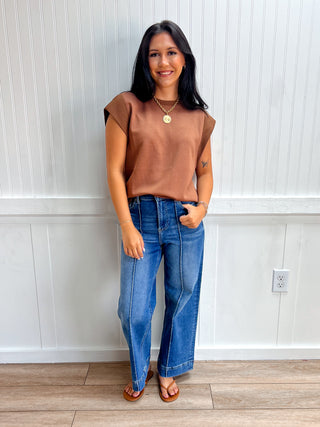 Cora Solid Round Neck Cap Sleeve Top - Mocha-Top-ENTRO-Fall Favorites,FD 08/14/26,NewArrival,Tops Collection-The Twisted Chandelier