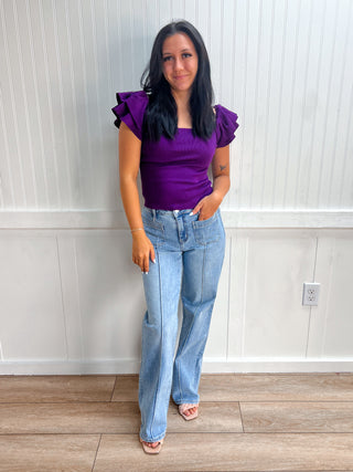 Elise Ruffle Cap Sleeve Sweater Top-Top-TIMING-Fd 8/3/26,gameday,Tops Collection-The Twisted Chandelier