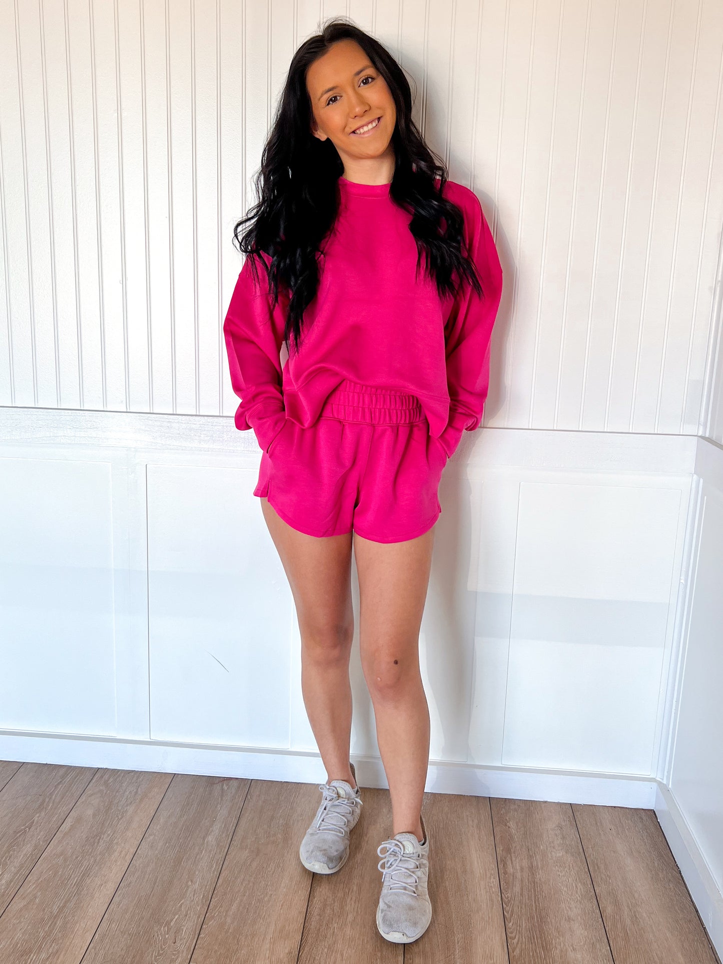 Oaklynn Scuba Long Sleeve Sweatshirt and Short Set-Zenana-The Twisted Chandelier