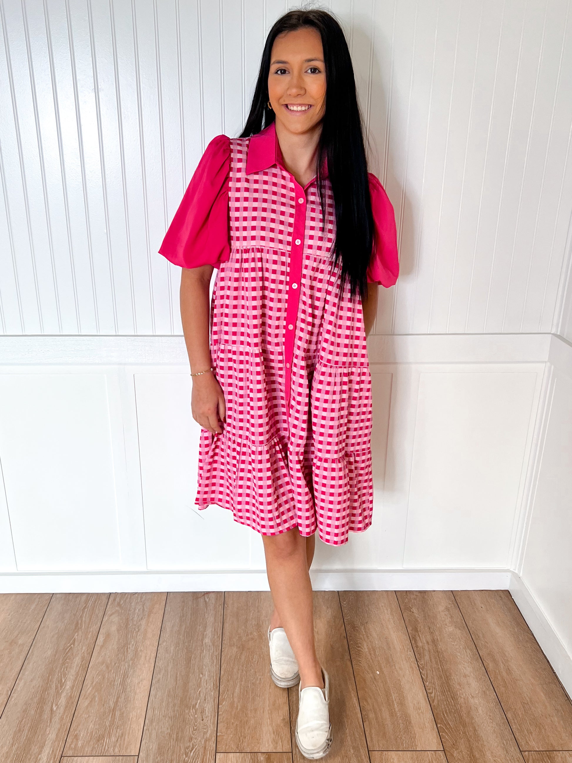 Jasmine Pink Gingham Button Up Dress-Dresses-Southern Grace Wholesale-06/24/25,1st md,BIN D3,DJR,Dresses,FD 01/07/25-The Twisted Chandelier