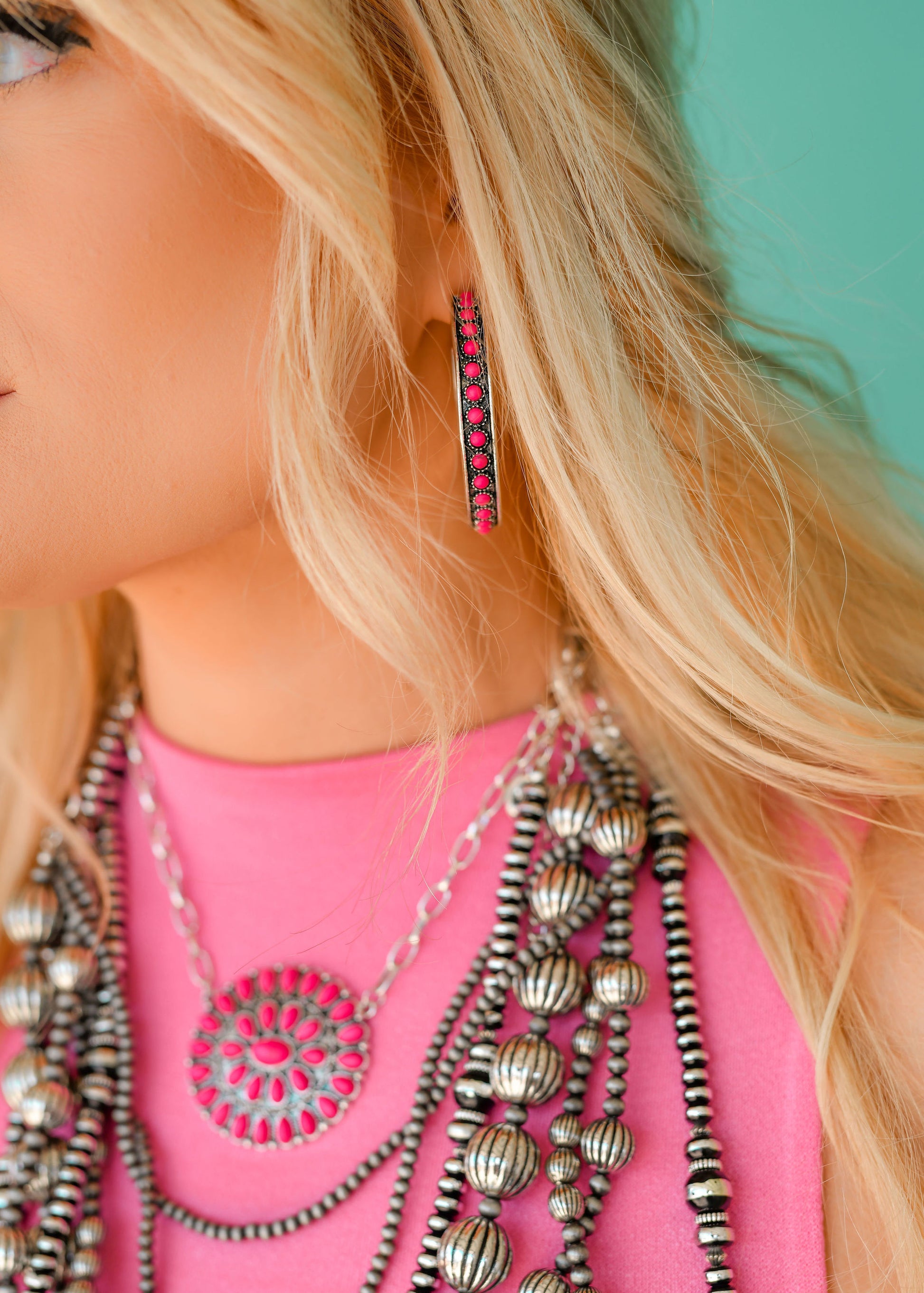 West and Co. Burnished Silver and Pink Hoop Earrings-Stud Earrings-West and Co.-western & concert-The Twisted Chandelier