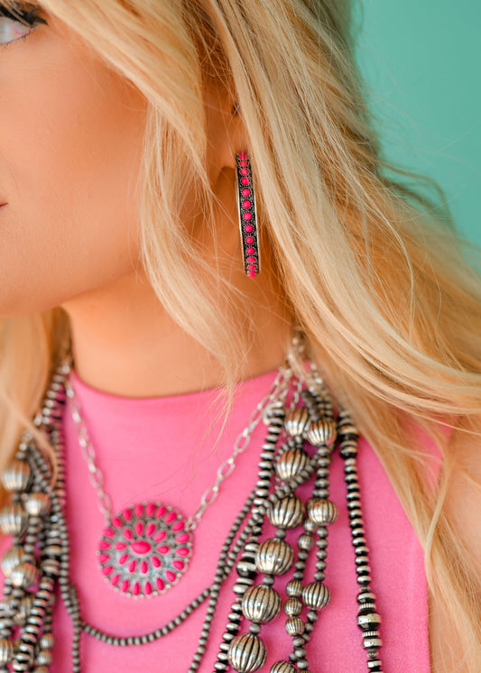 West and Co. Burnished Silver and Pink Hoop Earrings-Stud Earrings-West and Co.-western & concert-The Twisted Chandelier