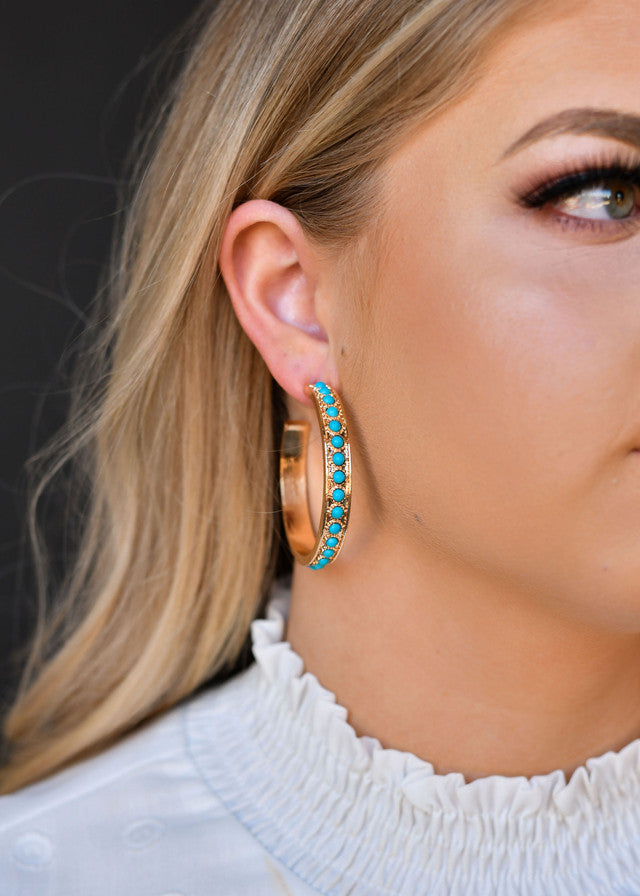 West and Co. Gold and Turquoise Hoop Earring-Hoop Earrings-West and Co.-western & concert-The Twisted Chandelier