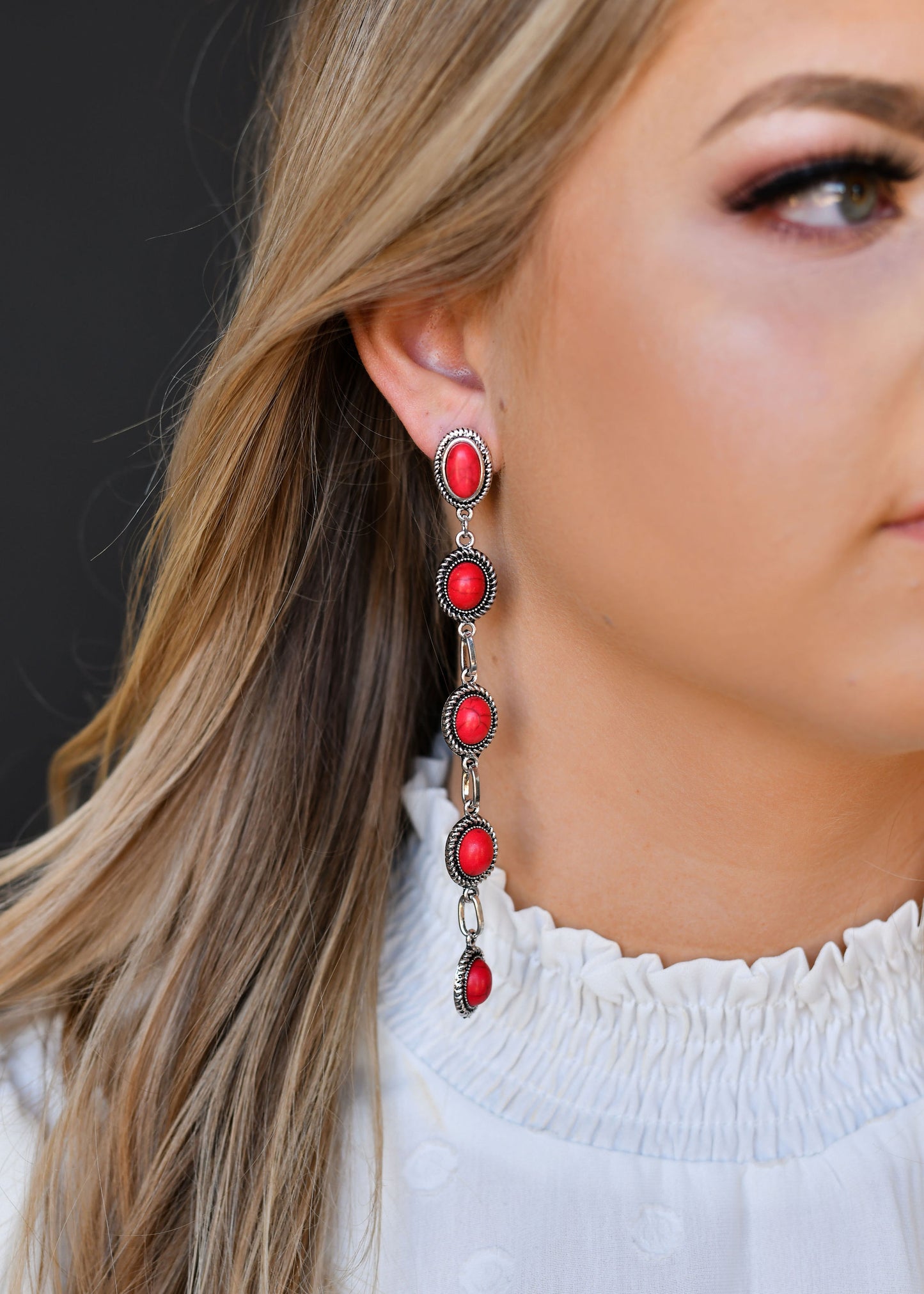 West and Co. Red 5 Stone Drop Post Earring-Stud Earrings-West and Co.-western & concert-The Twisted Chandelier