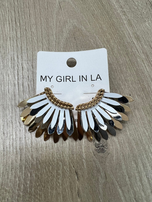 Feathered Mixed Metal Earrings-MY GIRL IN LA-The Twisted Chandelier