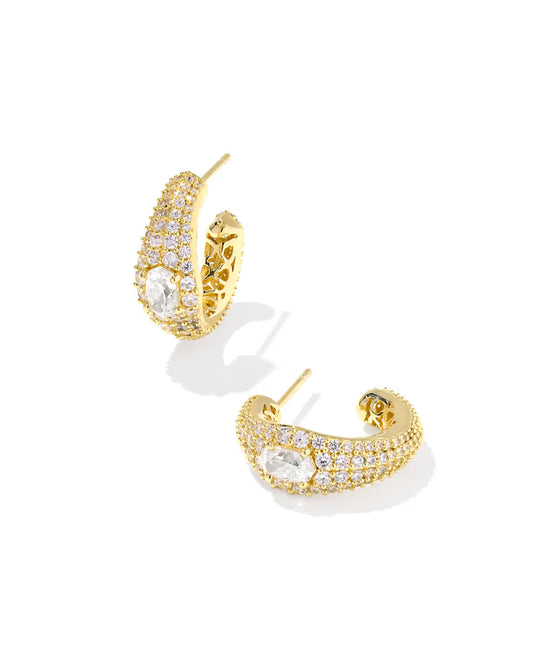 Kendra Scott Bella Hoop Earrings Gold White Cz-Kendra Scott-E00830GLD-The Twisted Chandelier