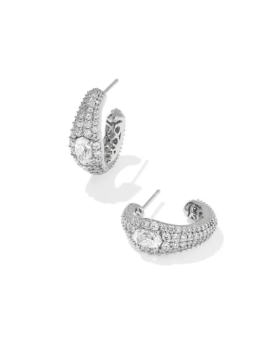 Kendra Scott Bella Hoop Earrings Silver White Cz-Kendra Scott-E00830RHD-The Twisted Chandelier