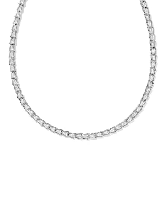 Kendra Scott Bella Tennis Necklace Silver White Cz-Kendra Scott-N01327RHD-The Twisted Chandelier