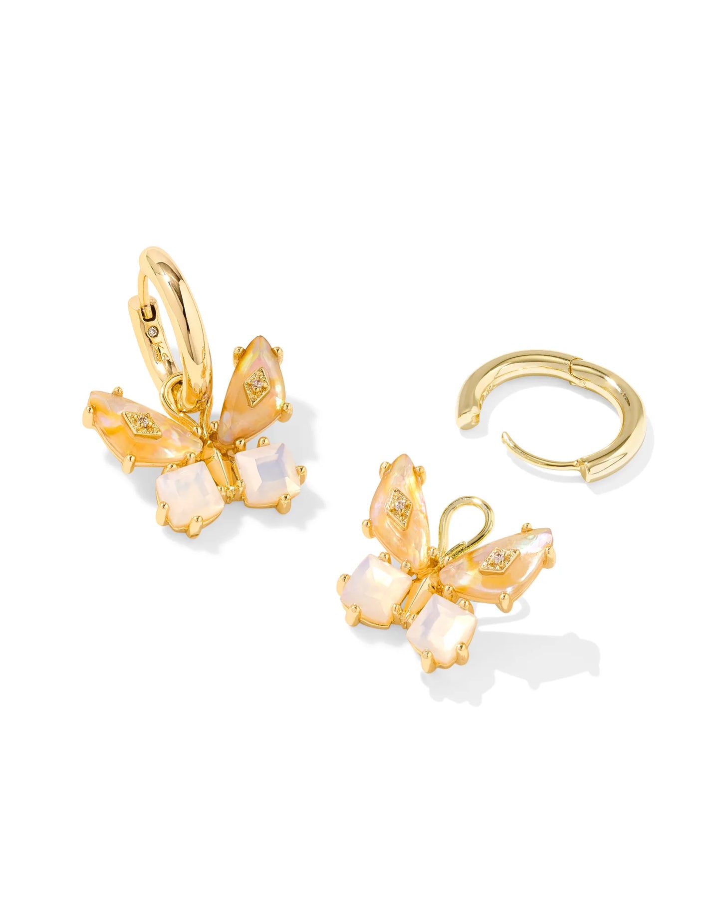 Kendra Scott Bianca Butterfly Huggie Earrings Gold Iridescent White Mix-Earrings-Kendra Scott-E00789GLD,FD 05/07/25-The Twisted Chandelier