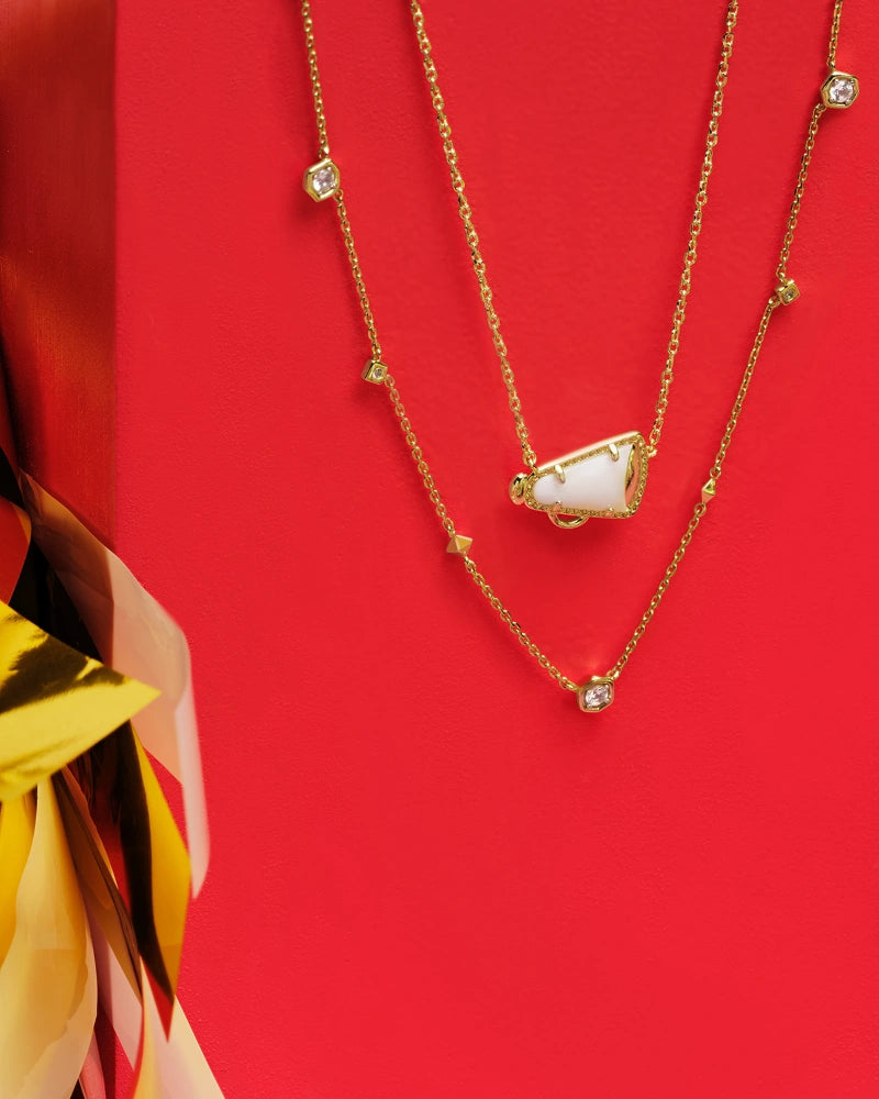 Kendra Scott Cheer Short Pendant Necklace Gold White Mother of Pearl-Necklaces-Kendra Scott-CR 07/31/24,FD 07/31/24,gameday,N00716GLD-The Twisted Chandelier
