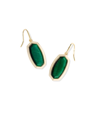 Kendra Scott Dani Bezel Drop Earrings Gold Green Tigers Eye-Earrings-Kendra Scott-E00928GLD-The Twisted Chandelier