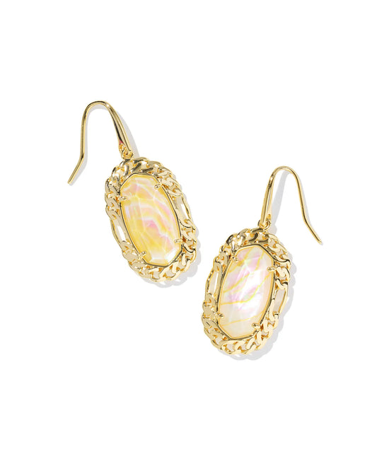 Kendra Scott Dani Figaro Frame Drop Earrings Gold Iridescent Abalone-Earrings-Kendra Scott-E00795GLD-The Twisted Chandelier