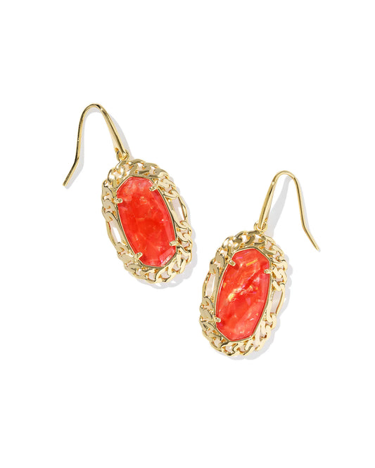 Kendra Scott Dani Figaro Frame Drop Earrings Gold Papaya Iridescent Mother Of Pearl-Earrings-Kendra Scott-E00795GLD-The Twisted Chandelier