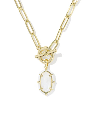 Kendra Scott Elisa Enamel Link And Chain Necklace Gold White Mother Of Pearl
