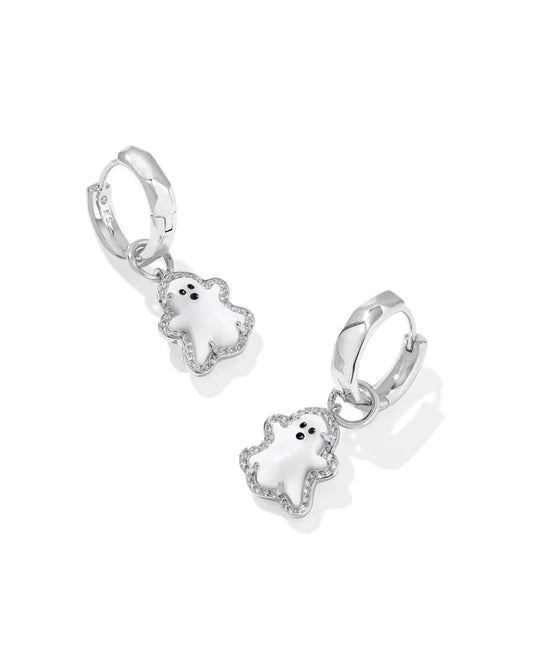 Kendra Scott Ghost Huggie Earrings Silver White Mother Of Pearl-Earrings-Kendra Scott-E00844RHD-The Twisted Chandelier