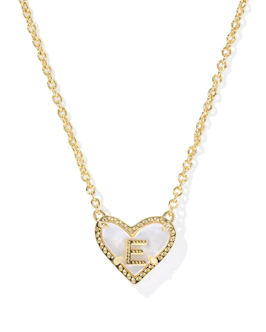 Kendra Scott Heart Letter E Short Pendant Necklace Gold Ivory Mother Of Pearl-Necklaces-Kendra Scott-08/21/25,N01130GLD-The Twisted Chandelier