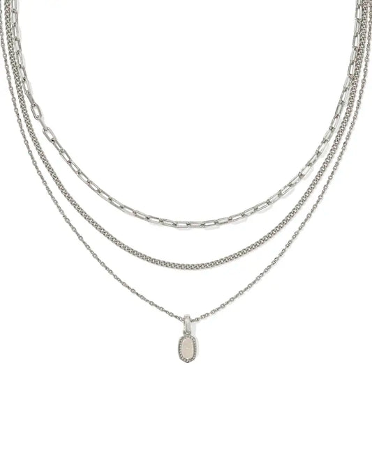 Kendra Scott Mini Elisa Triple Strand Necklace Silver Iridescent Drusy-Necklaces-Kendra Scott-FD 03/05/25,N00990GLD-The Twisted Chandelier