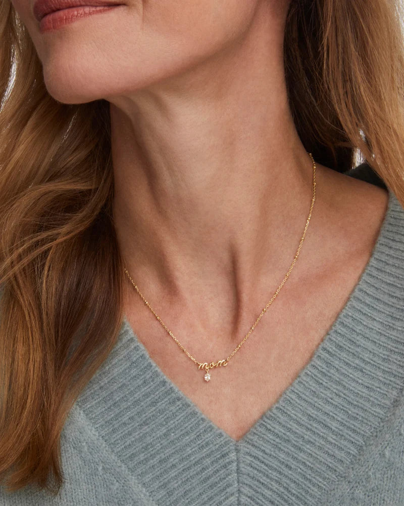 Kendra Scott Mom Crystal Short Pendant Necklace Gold-Necklaces-Kendra Scott-N01056GLD-The Twisted Chandelier