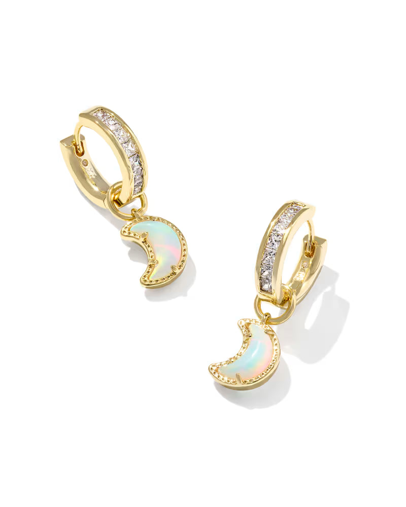 Kendra Scott Moon Huggie Earrings Gold White Mix-Earrings-Kendra Scott-E00842GLD-The Twisted Chandelier