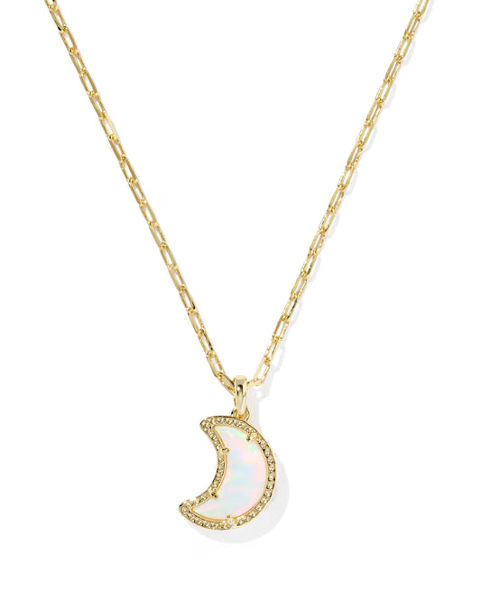 Kendra Scott Moon Short Pendant Necklace Gold White Opalescent Resin-Necklaces-Kendra Scott-N01227GLD-The Twisted Chandelier
