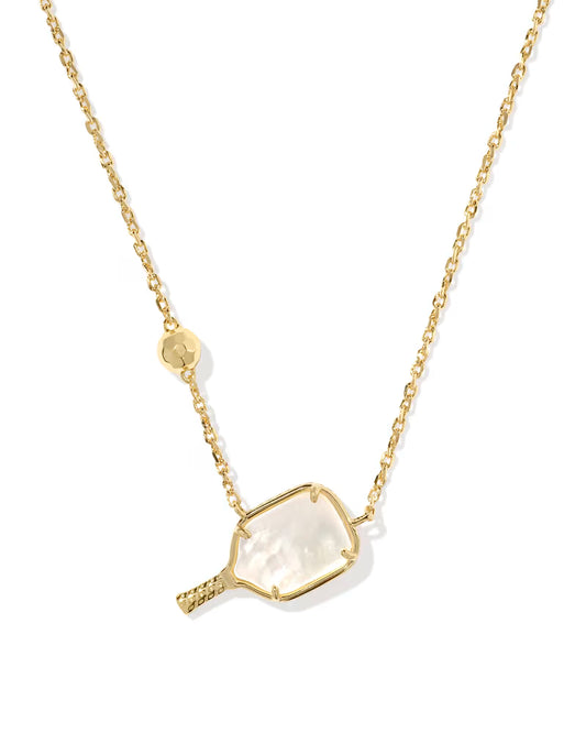 Kendra Scott Pickleball Short Pendant Necklace Gold Ivory Mother of Pearl-Necklaces-Kendra Scott-N00635GLD-The Twisted Chandelier