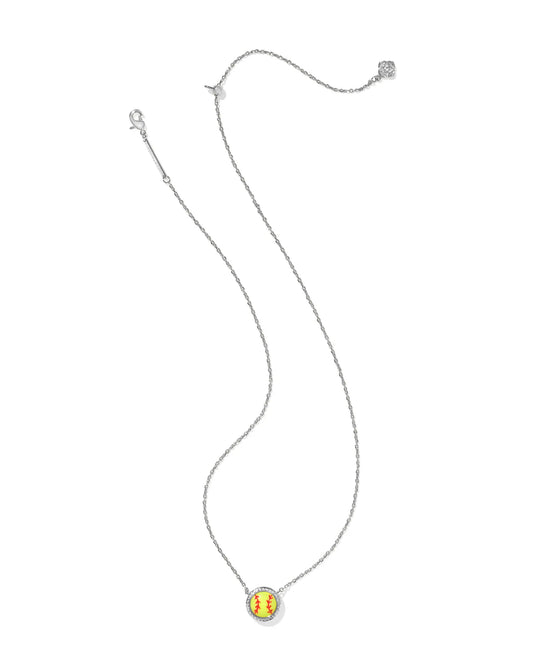 Kendra Scott Softball Short Pendant Necklace Silver Chartreuse Magnesite-Necklaces-Kendra Scott-FD 03/05/25,N01049RHD-The Twisted Chandelier