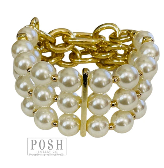 Posh Three Strand Pearl Bracelet-Bracelet-POSH Jewelry Co-Created - 01/15/24-The Twisted Chandelier