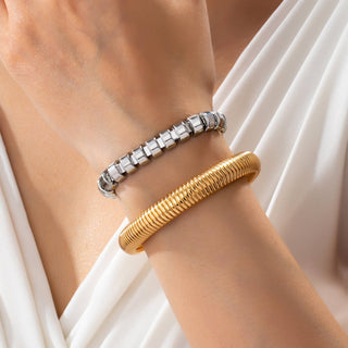 Two-Tone Mixed Chain Bangle Set-JOSSLYN by wall to wall-80B1686-The Twisted Chandelier