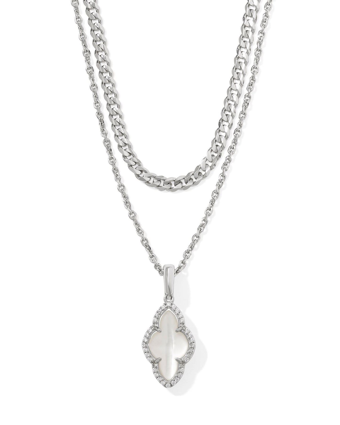 Kendra Scott Abbie Pave Frame Multi Strand Necklace Silver Ivory Mother of Pearl-Necklaces-Kendra Scott-N00882GLD,Sale Kendra Scott-The Twisted Chandelier