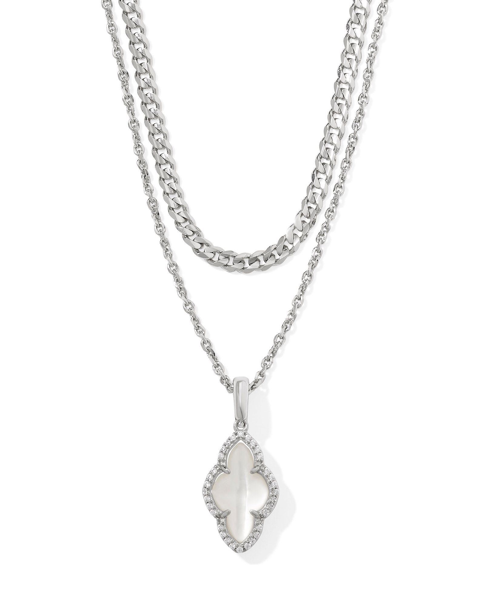 Kendra Scott Abbie Pave Frame Multi Strand Necklace Silver Ivory Mother of Pearl-Necklaces-Kendra Scott-N00882GLD,Sale Kendra Scott-The Twisted Chandelier
