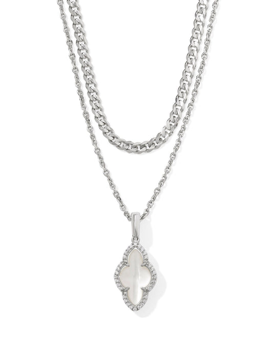 Kendra Scott Abbie Pave Frame Multi Strand Necklace Silver Ivory Mother of Pearl-Necklaces-Kendra Scott-N00882GLD,Sale Kendra Scott-The Twisted Chandelier