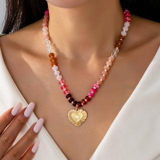 MULTI BEADED CHAIN HEART CHARM NECKLACE | 80N92630-JOSSLYN by wall to wall-The Twisted Chandelier