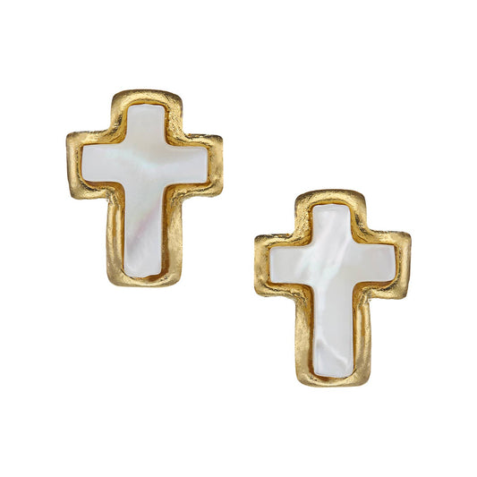 Susan Shaw Mother of Pearl Cross Stud Earrings-Susan Shaw-The Twisted Chandelier