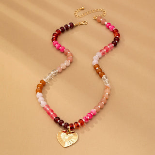 MULTI BEADED CHAIN HEART CHARM NECKLACE | 80N92630-JOSSLYN by wall to wall-The Twisted Chandelier