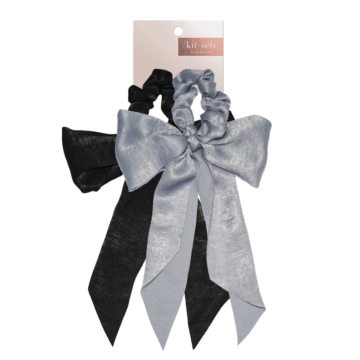 Satin Scarf Scrunchies - Black/Gray-KITSCH-Accessories,FD JAN 24-The Twisted Chandelier
