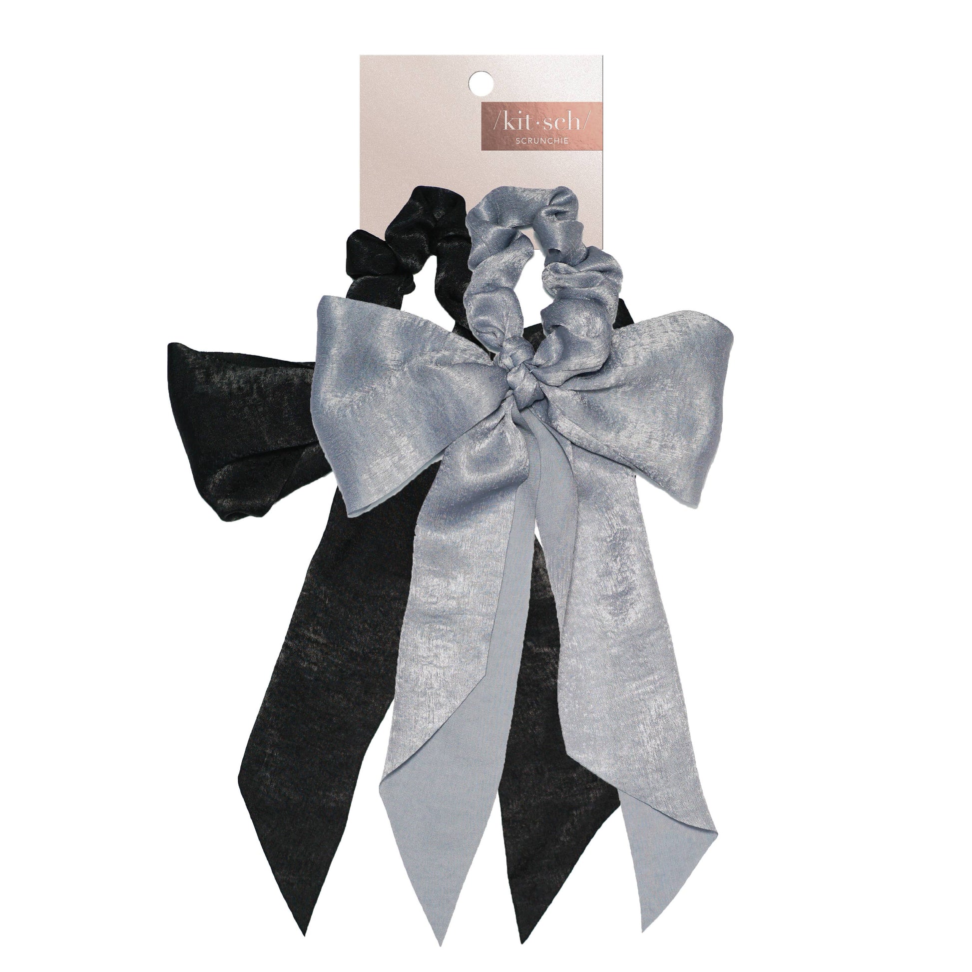 Satin Scarf Scrunchies - Black/Gray-KITSCH-Accessories,FD JAN 24-The Twisted Chandelier