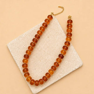 Chunky Amber-Tone Barrel Bead Necklace | 40NK9767-JOSSLYN by wall to wall-The Twisted Chandelier