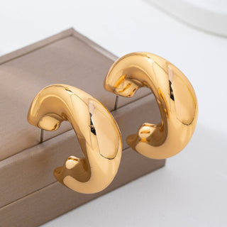 Bold Gold-Tone Chunky Dome Crescent Hoop Earrings | 80E62230-JOSSLYN by wall to wall-The Twisted Chandelier