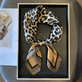 Leopard Print & Geometric Border Silky Neck Scarf | 40SC734-JOSSLYN by wall to wall-LEOPARD-The Twisted Chandelier