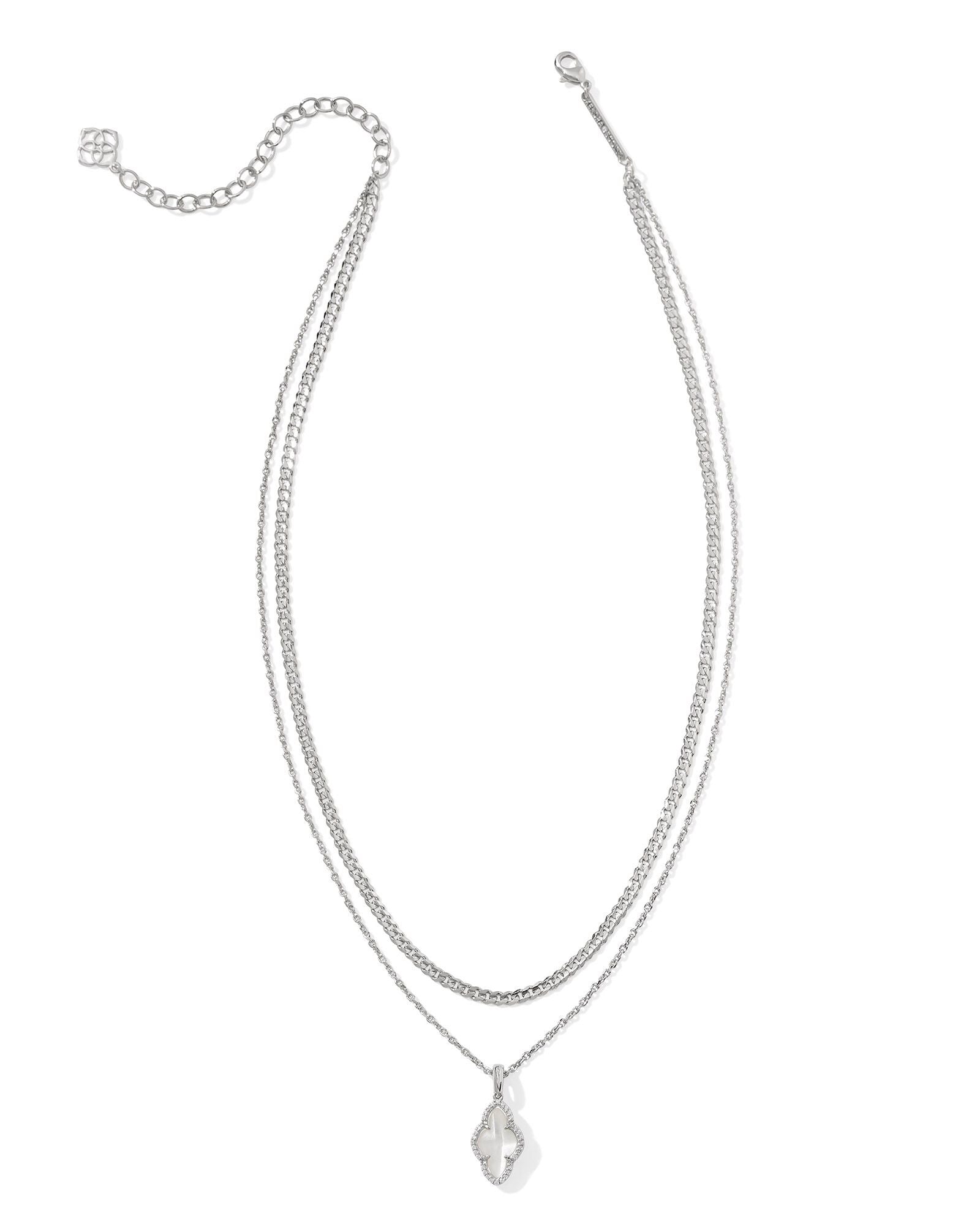 Kendra Scott Abbie Pave Frame Multi Strand Necklace Silver Ivory Mother of Pearl-Necklaces-Kendra Scott-N00882GLD,Sale Kendra Scott-The Twisted Chandelier